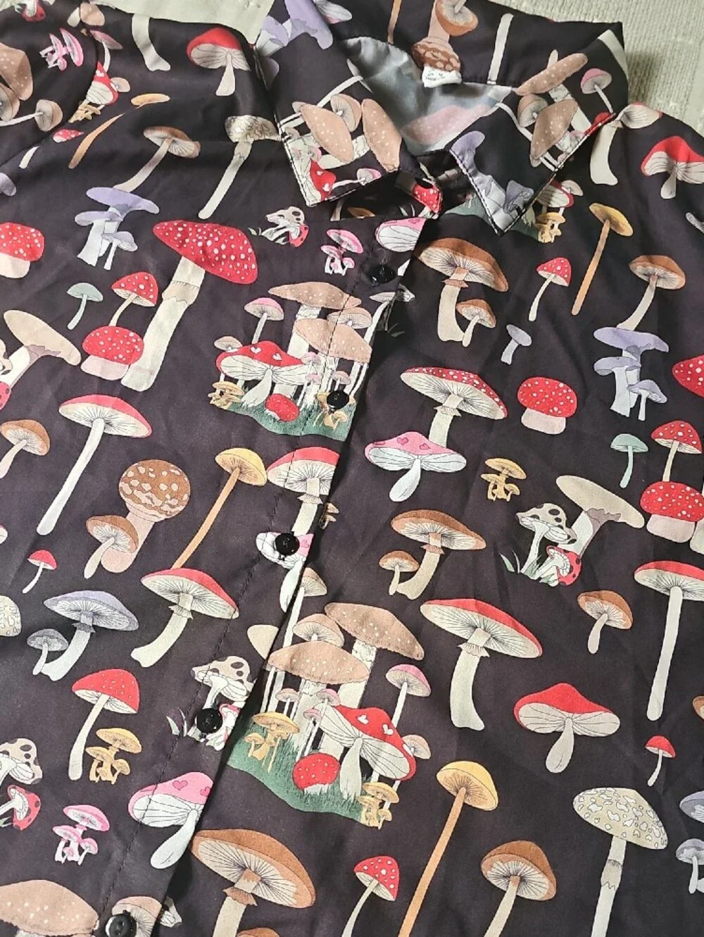 Mushroom Print Short Sleeve Button-Up Shirt - Multicolor - Picture 3 of 5